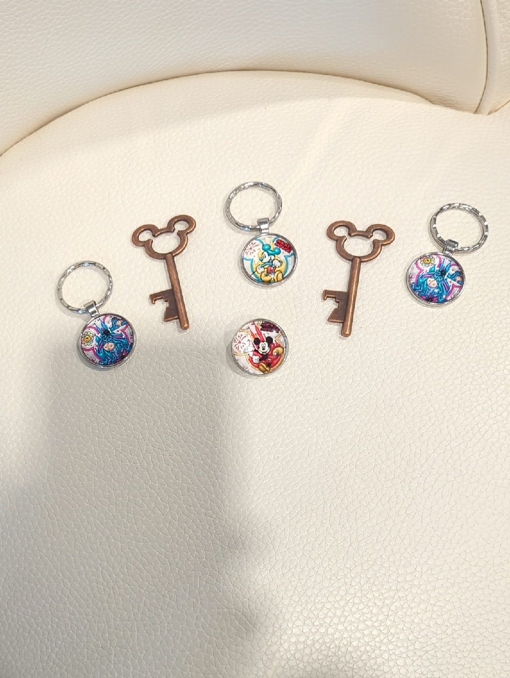 Mickey And Eyore Keychain & Colorful Character Pin Set